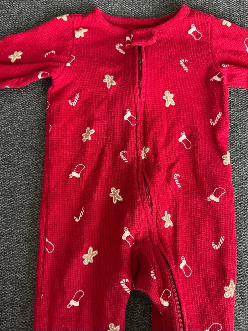 6M Red Holiday Gingerbread One-Piece Footed Pajamas - Kids